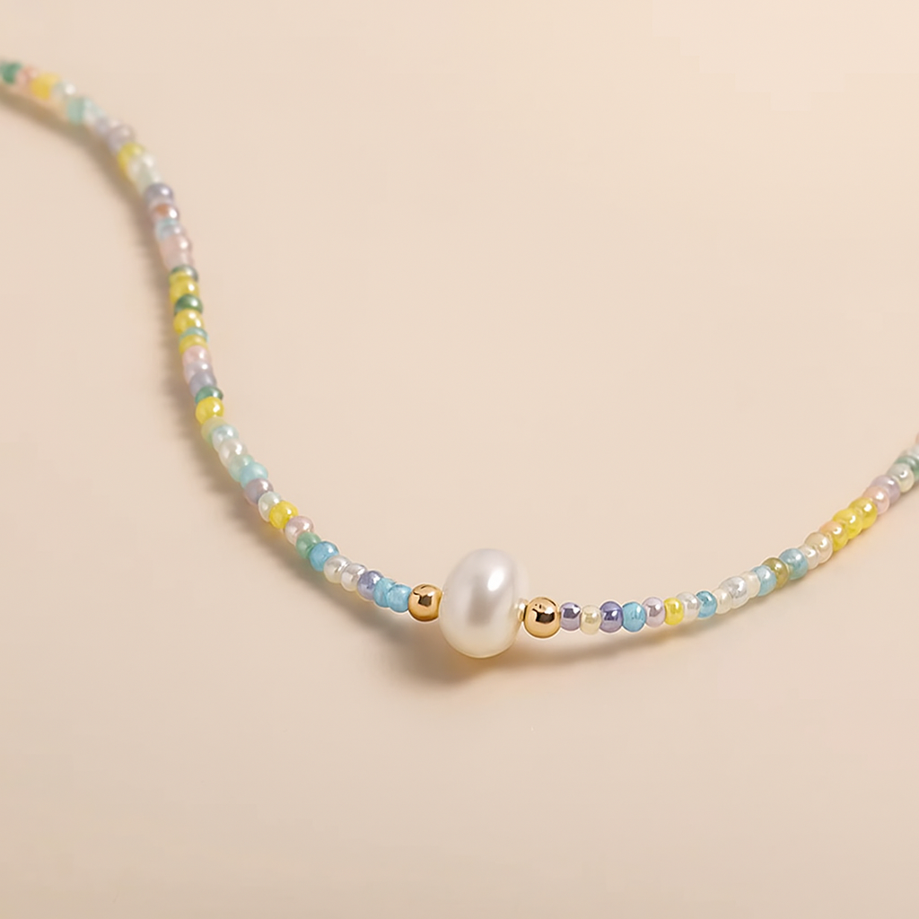 Pastel Beaded Necklace with Freshwater Pearl