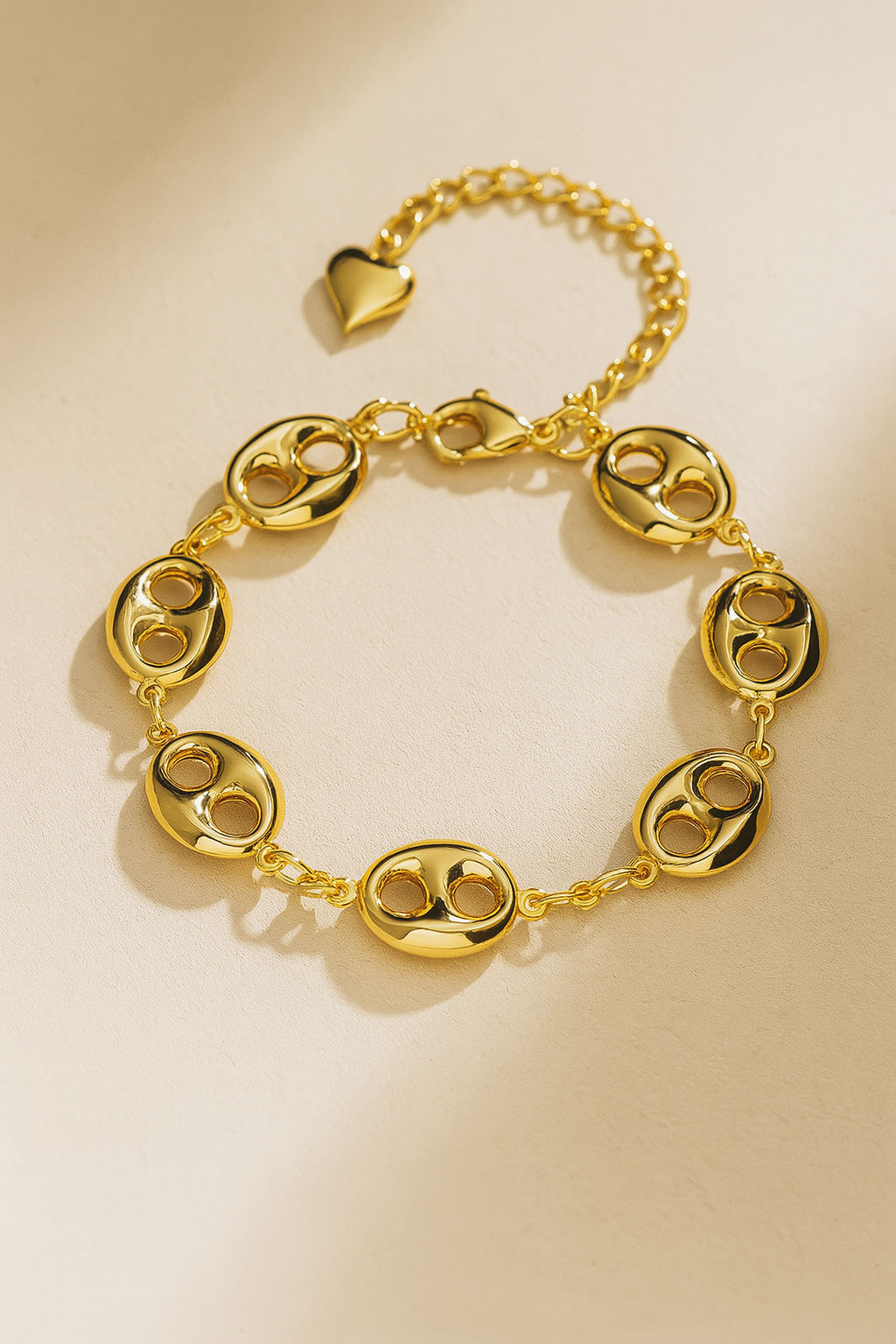 Gold Coffee Bean Link Bracelet – 18K Plated Stainless Steel - LENGTH 200MM