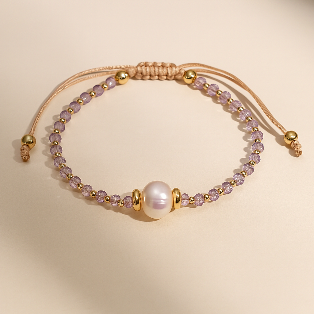Lavender Crystal & Pearl Adjustable Bracelet