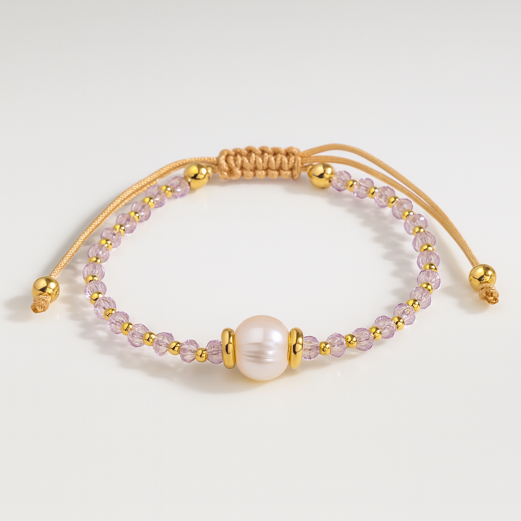 Lavender Crystal & Pearl Adjustable Bracelet