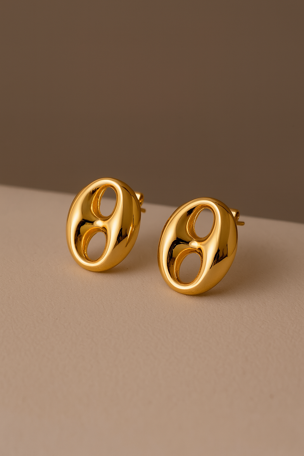 Bold Oval Cutout Stud Earrings – Gold Finish