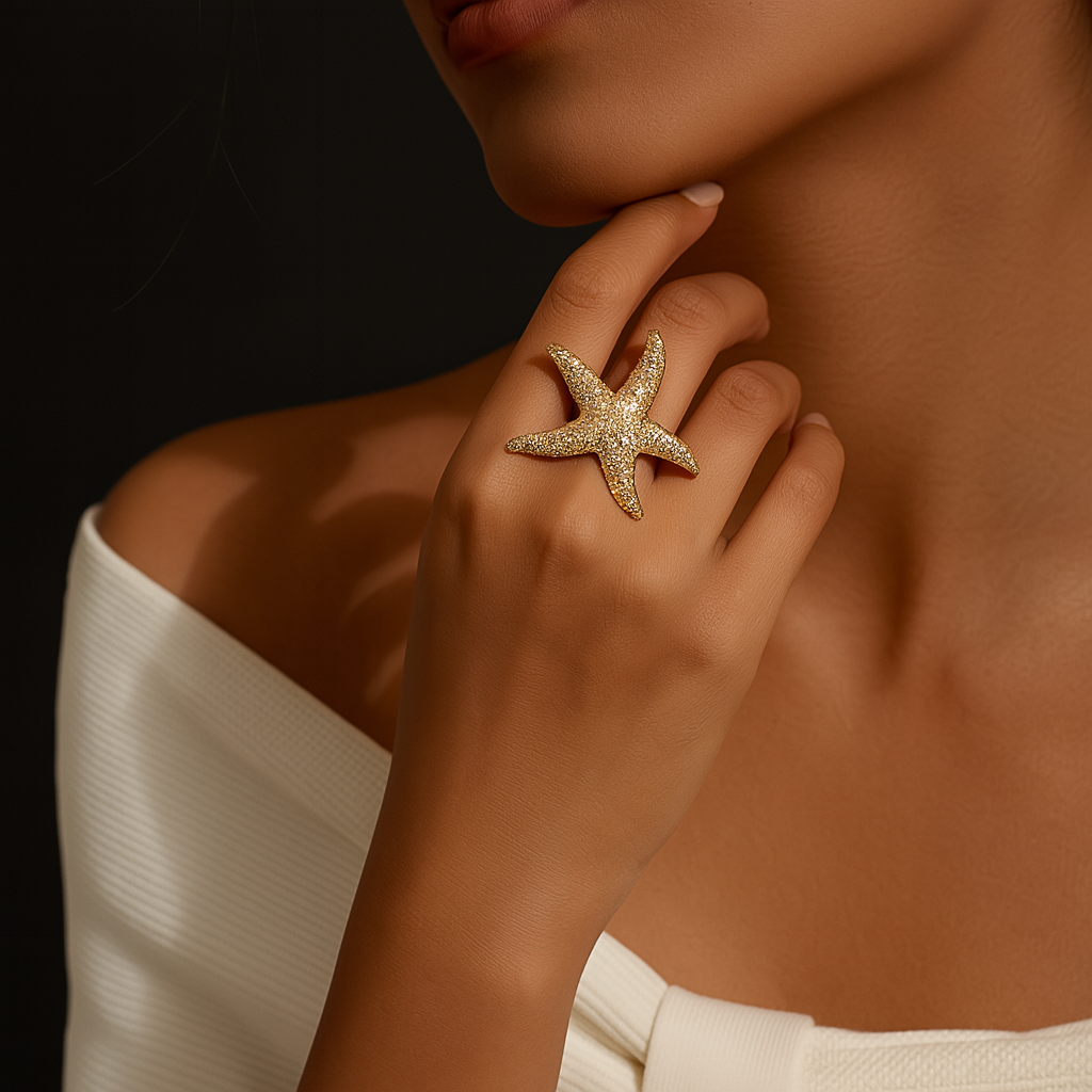 Gold Starfish Statement Ring – Ocean-Inspired Design