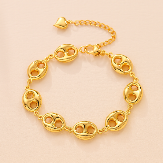 Gold Coffee Bean Link Bracelet – Minimalist Chain Design -  LENGTH 185MM