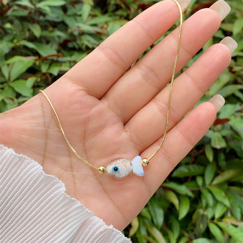 Golden Fish Charm Necklace