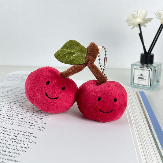 Plush Cherry Bag Charm – Cute & Soft Keychain Accessory