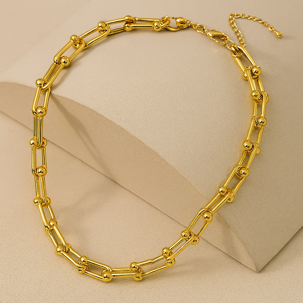 Geometric Gold Link Necklace – Modern Chain Design