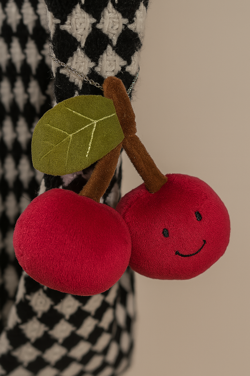Plush Cherry Bag Charm – Cute & Soft Keychain Accessory