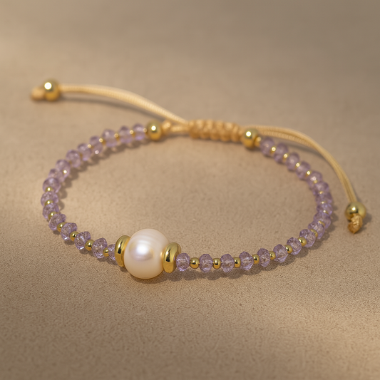 Lavender Crystal & Pearl Adjustable Bracelet