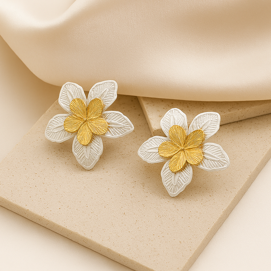 Elegant Two-Tone Floral Stud Earrings