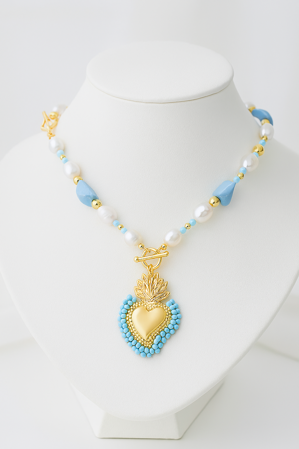 Blue Sacred Heart Charm Necklace