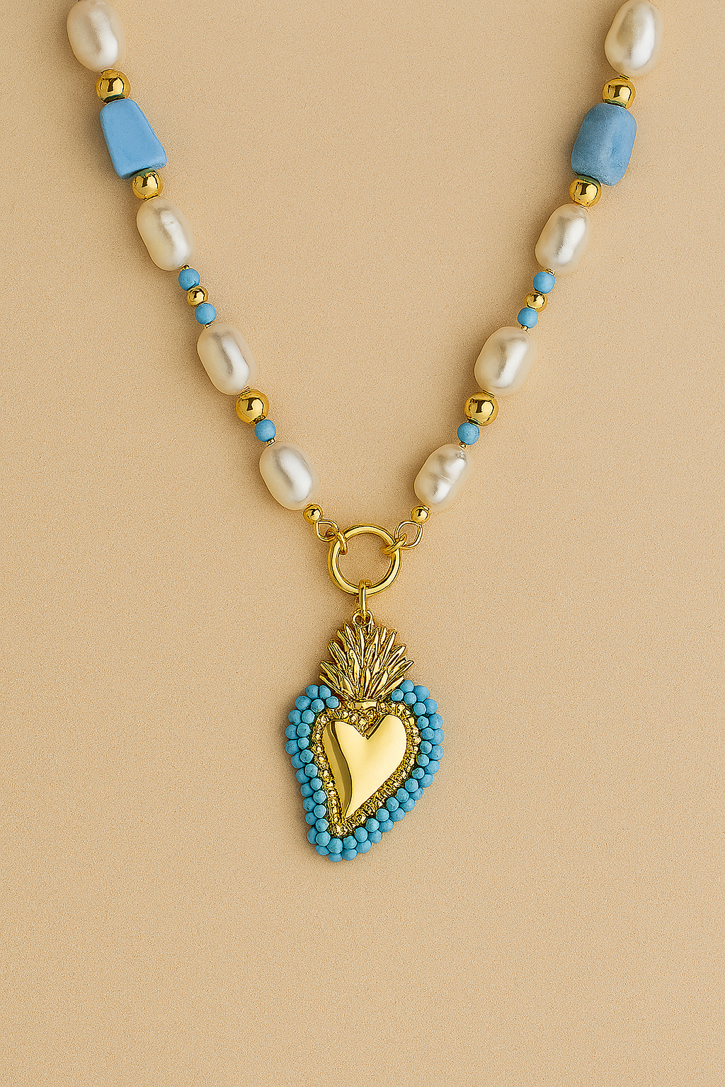 Blue Sacred Heart Charm Necklace