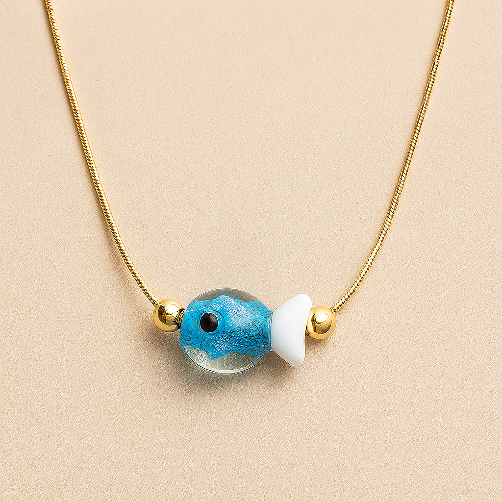 Blue Fish Glass Pendant Necklace