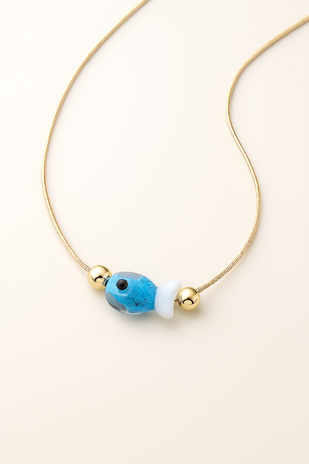 Blue Fish Glass Pendant Necklace