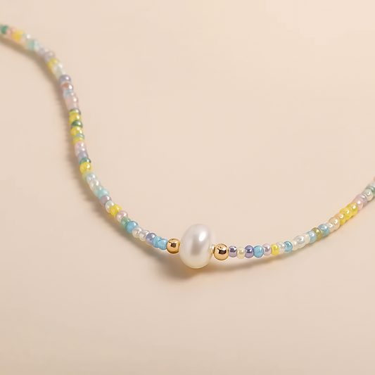 Pastel Beaded Necklace with Freshwater Pearl