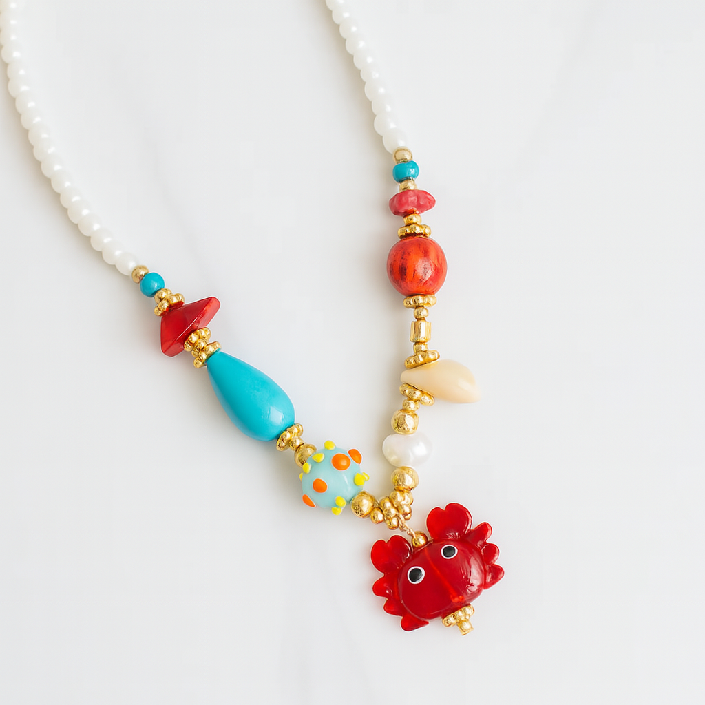 Crab Charm Pearl Bead Necklace
