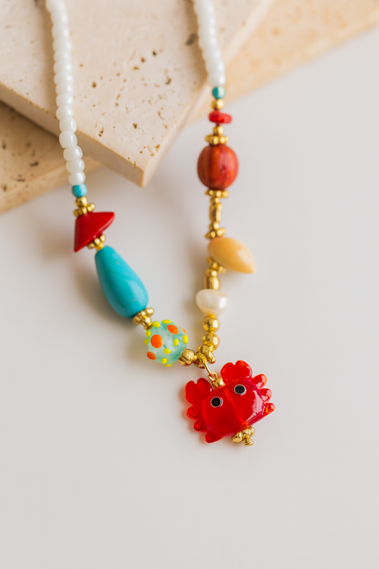 Crab Charm Pearl Bead Necklace