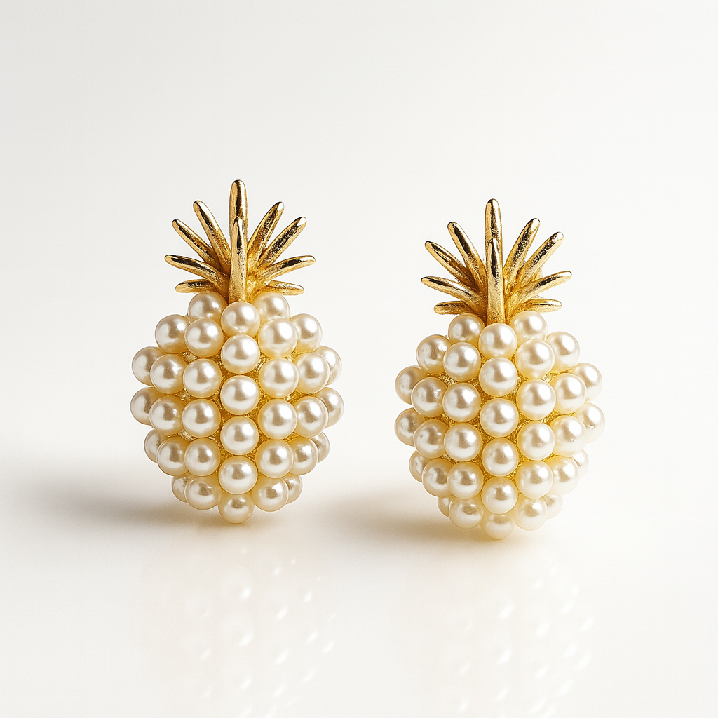 Pineapple Pearl Stud Earrings – Gold & Elegant Design