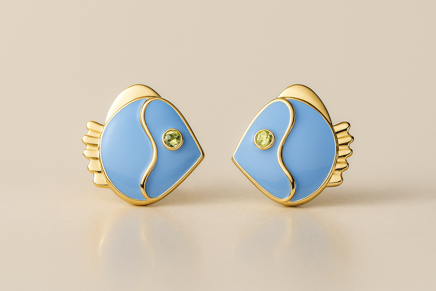 Blue Enamel Fish Stud Earrings – Ocean-Inspired Design