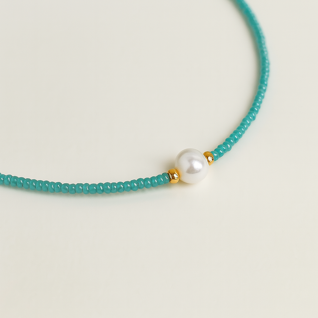 Turquoise Beaded Pearl Necklace