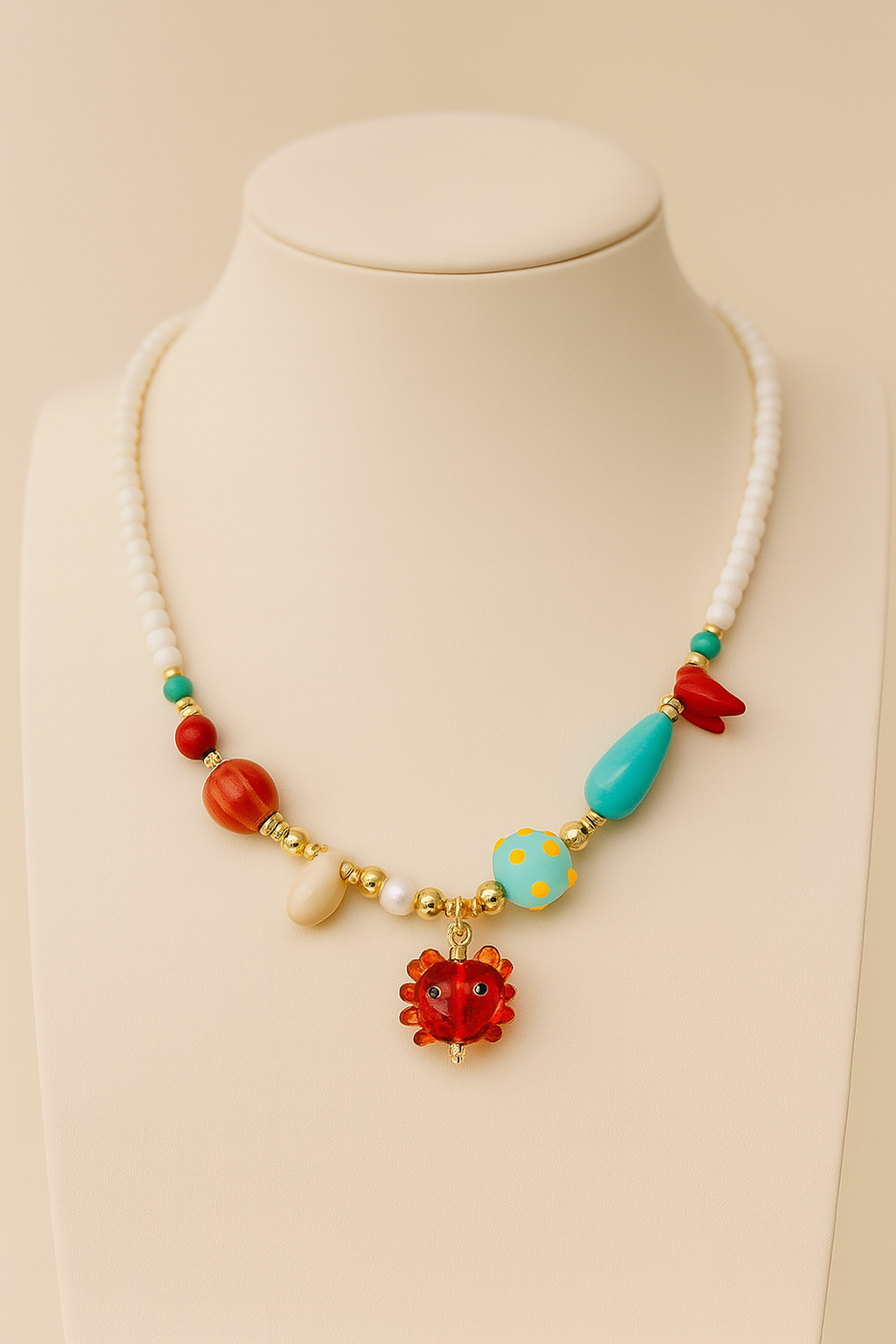 Crab Charm Pearl Bead Necklace