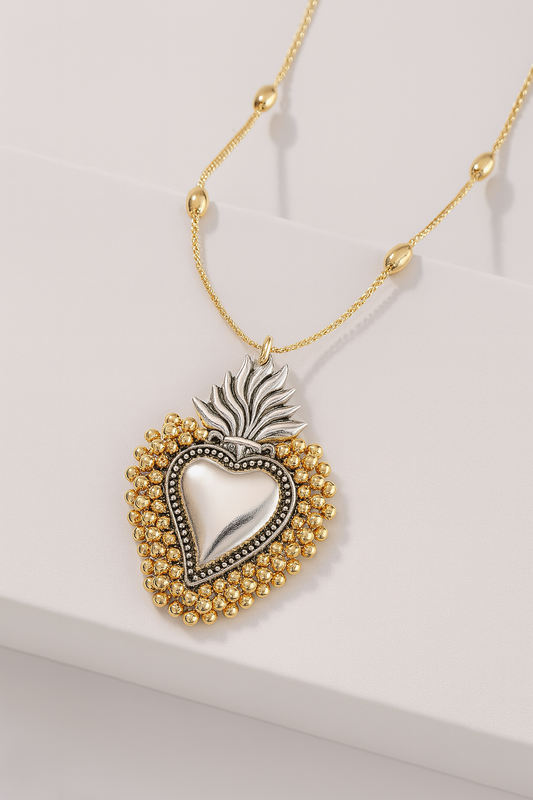 Sacred Heart Pendant Necklace – Vintage Gold & Silver