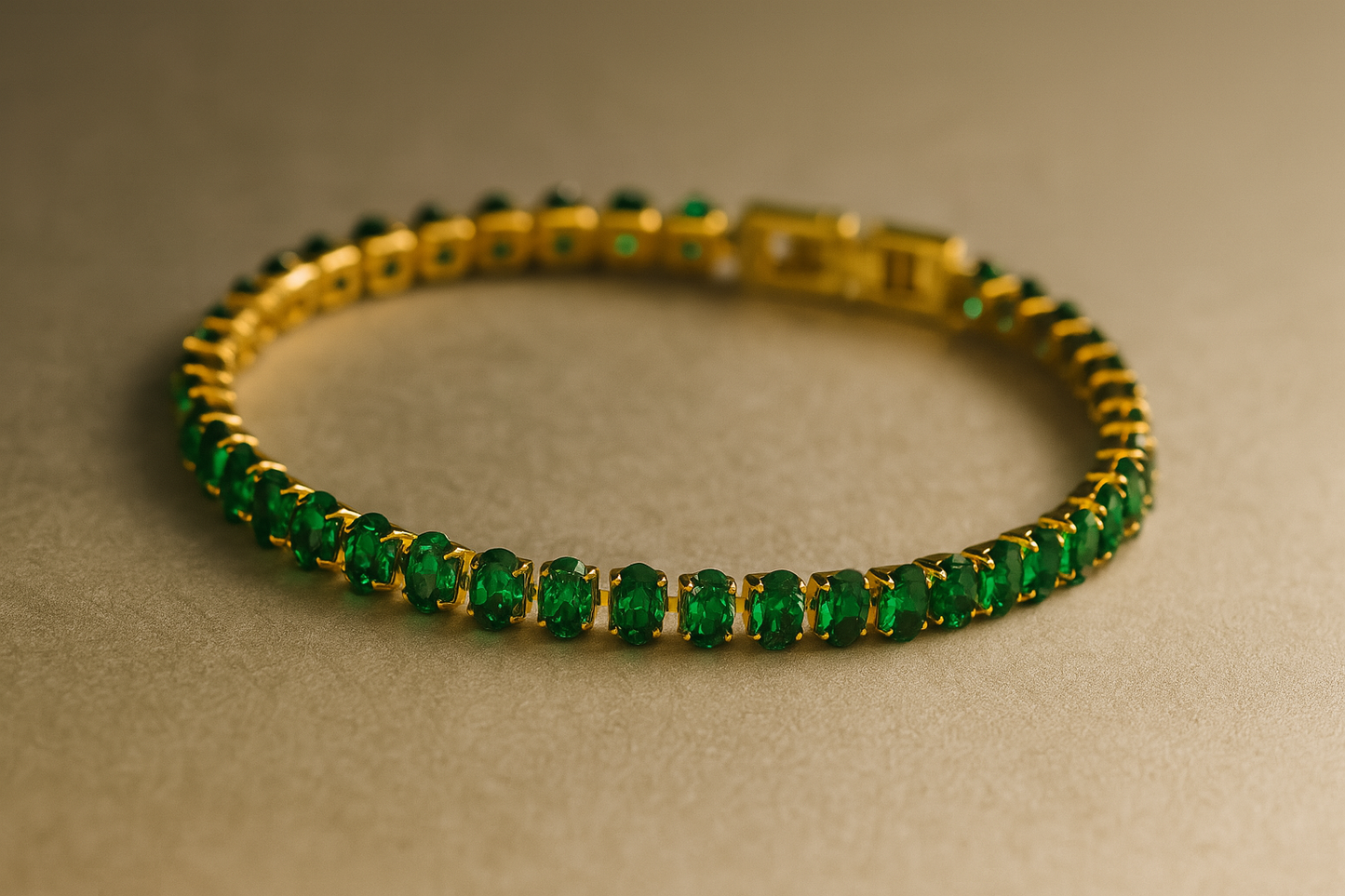 Emerald Green Tennis Bracelet – Gold-Plated Luxury Style