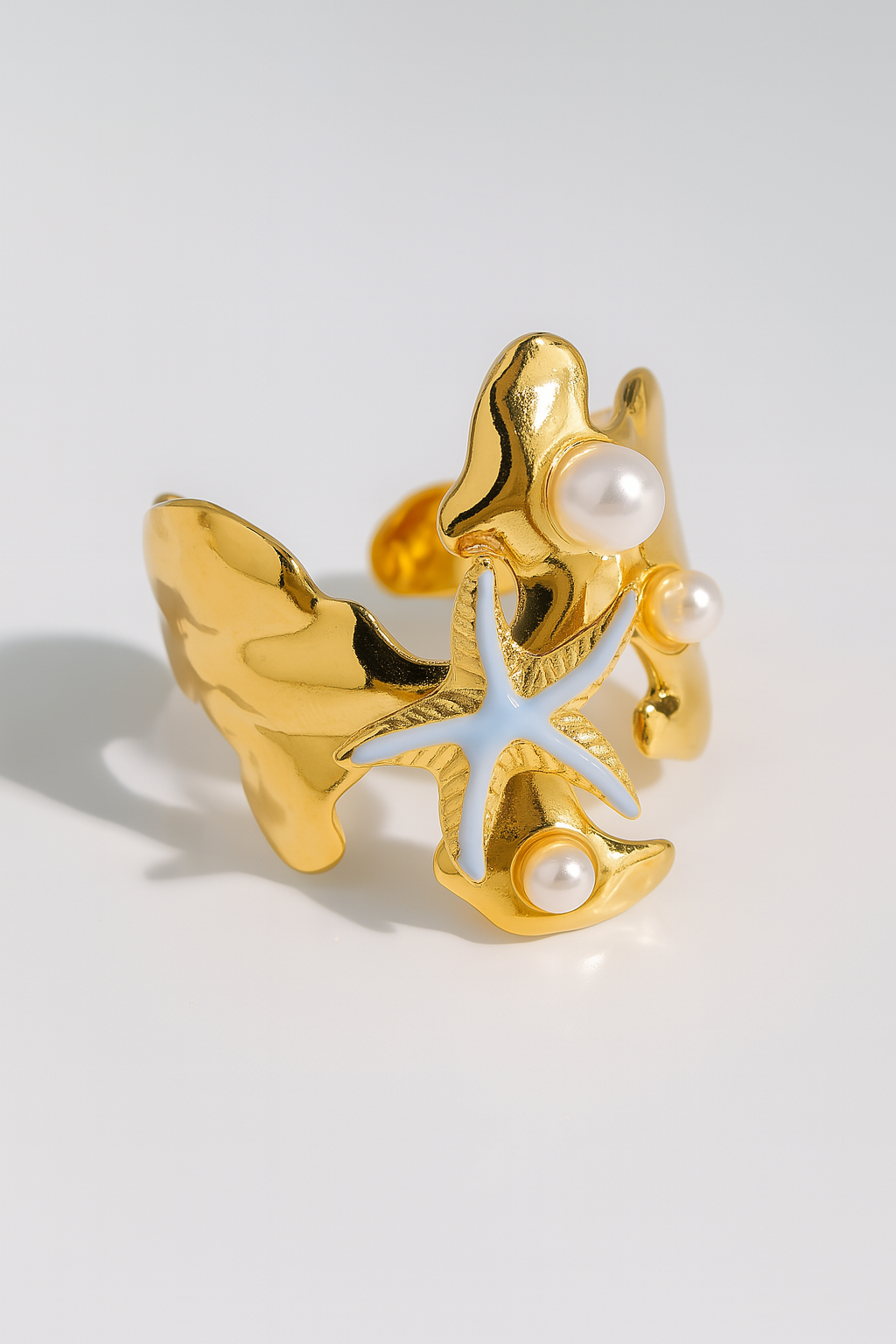 Ocean Starfish & Pearl Adjustable Ring