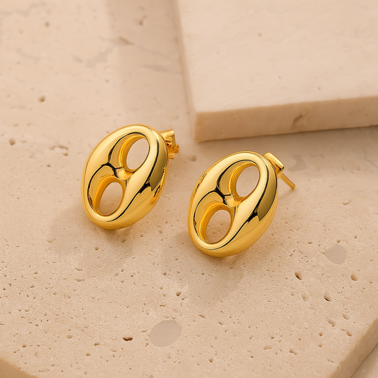 Bold Oval Cutout Stud Earrings – Gold Finish