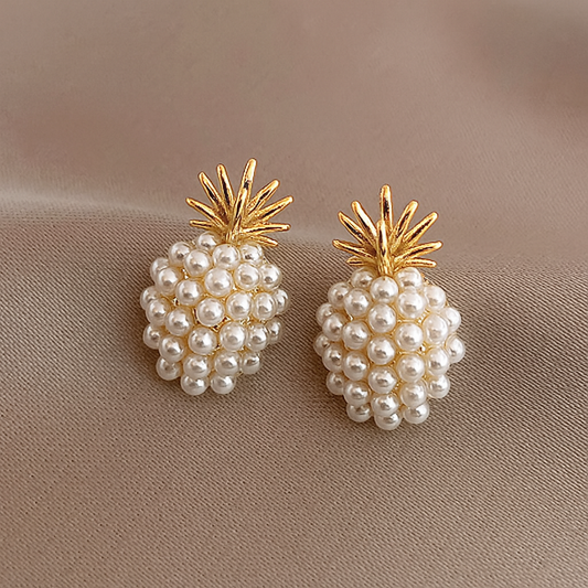 Pineapple Pearl Stud Earrings – Gold & Elegant Design