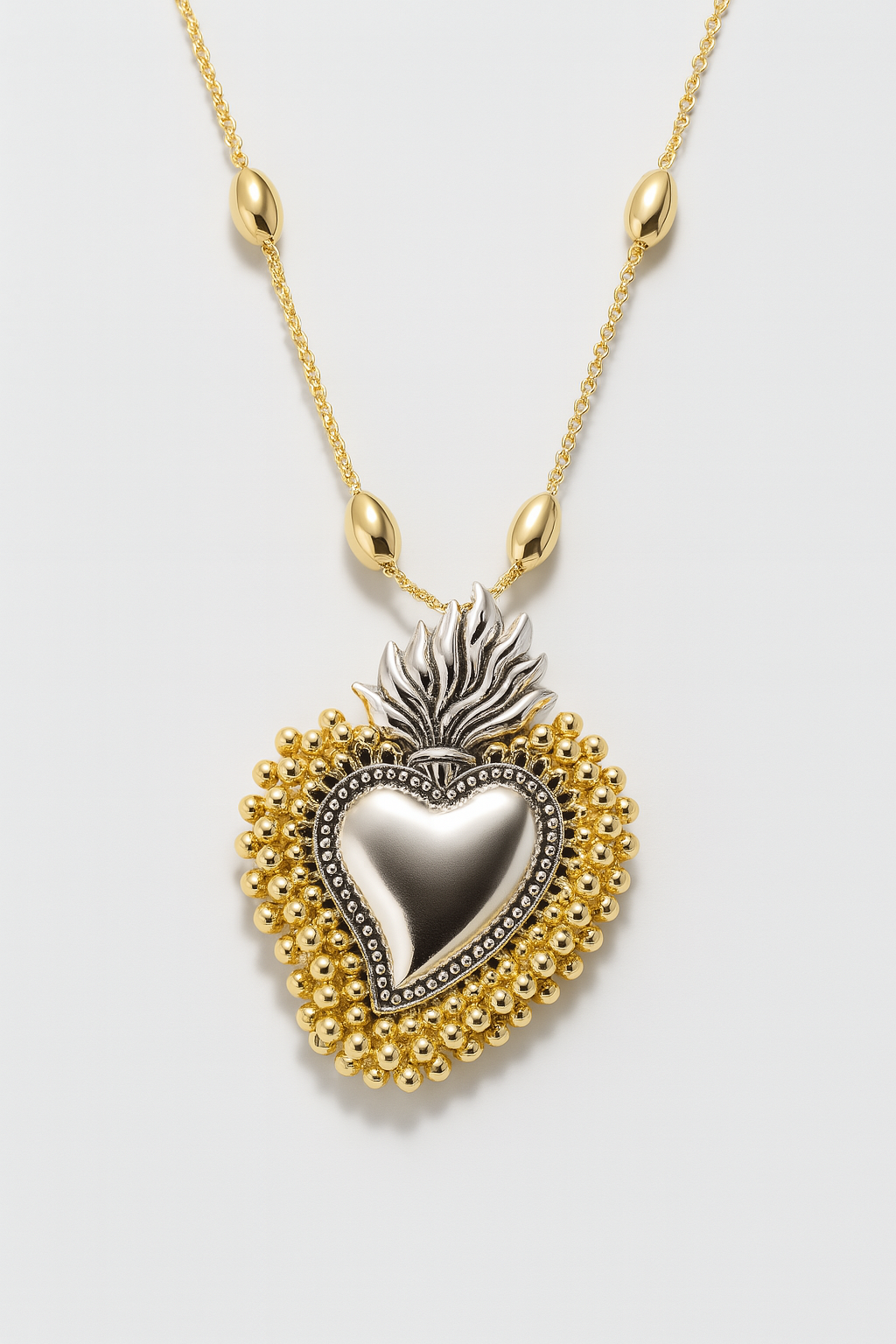 Sacred Heart Pendant Necklace – Vintage Gold & Silver