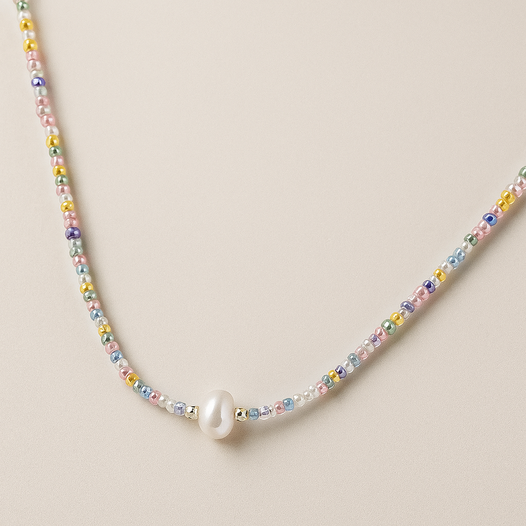 Pastel Beaded Necklace with Freshwater Pearl