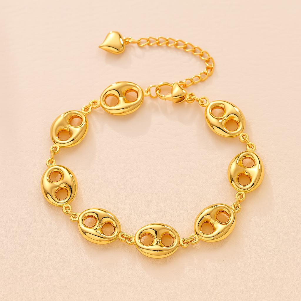 Gold Coffee Bean Link Bracelet – Minimalist Chain Design -  LENGTH 185MM